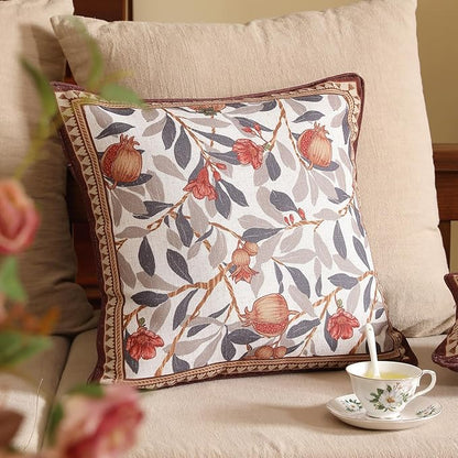 patdrea Designer Throw Pillow Covers Set of 2,Orange Farmhouse Rustic Linen with Pomegranate Fruit Pattern Pillow Covers,Decorative Square Pillowcases Cushion for Bed Living Room Outdoor,18"x18"