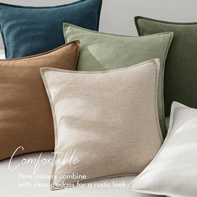 EMEMA Fall Decorative Linen Throw Pillow Covers 22x22 Inch Brown Boho Farmhouse Neutral Couch Throw Pillows for Bed Pack of 2 Accent Pillowcase Modern Sofa Cushion Livingroom Home