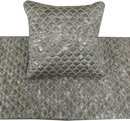 The HomeCentric King/Queen/Twin Grey & Silver Designer Queen 74"x18" Bed Runner Without Pillow Cover, Quilted, Foil & Trellis Bed Scarf on Silk Fabric - Jumanah