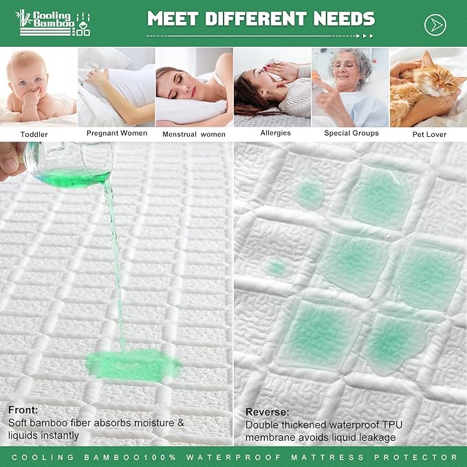 UNILIBRA Waterproof Twin Size Mattress Protector, 3D Air Rayon Made from Bamboo Cooling Mattress Cover, Breathable Deep Pocket Mattress Pad Fits to 8''-21'' White