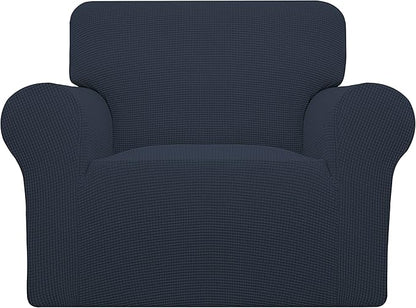 Easy-Going Stretch Chair Sofa Slipcover 1-Piece Couch Sofa Cover Furniture Protector Soft with Elastic Bottom for Kids, Pet. Spandex Jacquard Fabric Small Checks (Chair, Dark Blue)