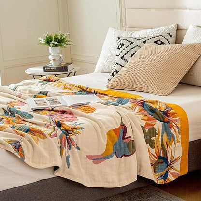 MSGKV Boho Throw Blanket Queen Size 90" x 90" Warm Blanket for Couch and Sofa Blankets Cover for Living Room Fall Throw Cozy Blankets