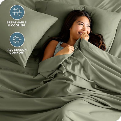 Bare Home Queen Sheet Set - Luxury 1800 Ultra-Soft Microfiber Queen Bed Sheets - Double Brushed - Deep Pockets - Easy Fit - 4 Piece Set - Bedding Sheets & Pillowcases (Queen, Sage)