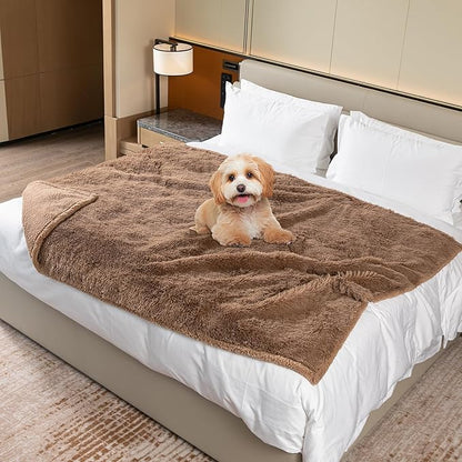 Waterproof Dog Couch Throw Blanket Brown Long Faux Fur Pet Blankets for Small Dogs Cats Fluffy Puppy Sofa Cover Love Bed Doggie Cover Washable Mat(Brown,XS-28x20in)