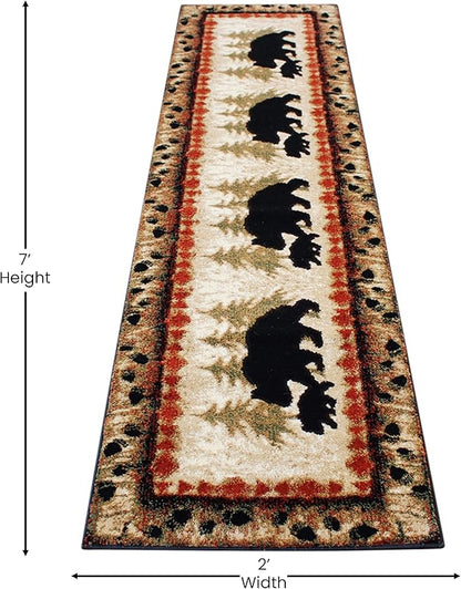 Masada Rugs, Cabin Lodge Area Rug Bear and Cub Scene (2 Feet X 7 Feet 3 Inch) Runner