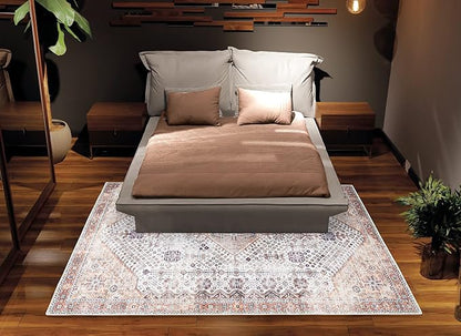 Bloom Rugs Washable Non-Slip 5' x 7' Rug - Sand/Orange/Purple Traditional Medallion Area Rug for Living Room, Bedroom, Dining Room, and Kitchen - Exact Size: 5' x 7'