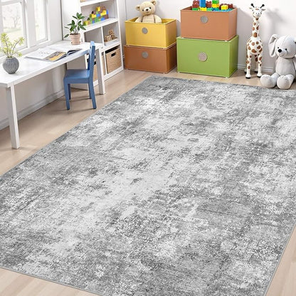 Washable 7x9 Area Rug: Modern Abstract Soft Non-Slip Indoor Rugs Home Decor - Low Pile Stain Resistant Carpet for Living Room Bedroom Dining Room Playroom Office(Grey,7'X9')