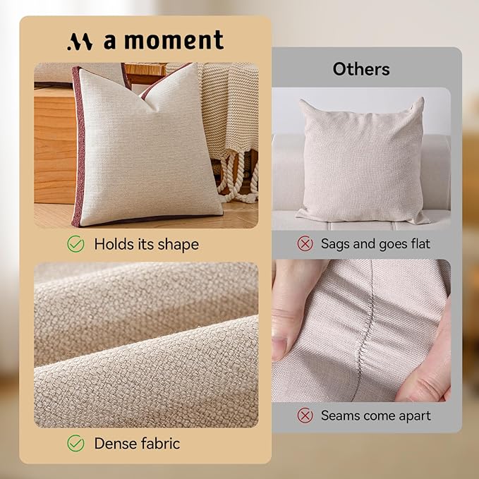 a moment Christmas Red Loop Yarn Linen-Like Pillow Cover Natural Soft Decorative Throw Pillow Case Farmhouse 12x20 Inch, Bohemian Textured Cushion Cover for Sofa Bed, Wrinkle-Resistant Home Decor
