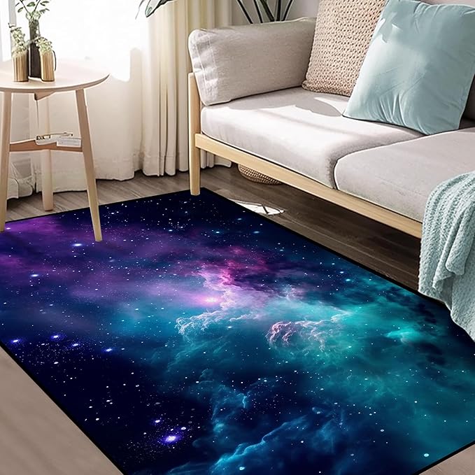 Galaxy Area Rug for Kids Bedroom Living Room Dark Blue Starry Sky Carpets Glitter Outer Space Throw Rugs Floor Mat 59 in x 39 in
