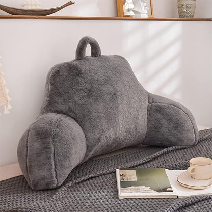 Aimuan Reading Pillow Bed Rest Wedge Large Adult Backrest Pillow with Arms Back Support for Sitting Up in Bed Cushion Incline Rest Sleeping Snoring Pillow, Grey Large