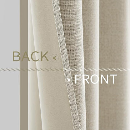 MIULEE 100% Blackout Linen Textured Curtains for Bedroom Solid Thermal Insulated Cream Grommet Room Darkening Curtains & Drapes Luxury Decor for Living Room Nursery 52 x 45 Inch (2 Panels)