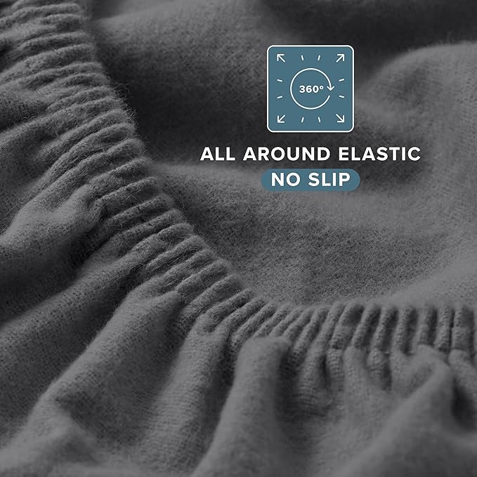 Bare Home Flannel Fitted Bottom Sheet 100% Cotton, Velvety Soft Heavyweight - Double Brushed Flannel - Deep Pocket (Queen, Grey)