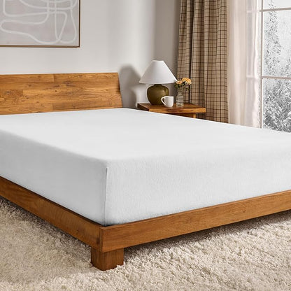 Bare Home 2 Fitted Bottom Sheets 100% Cotton Velvet Flannel (2-Pack) - Extra Soft Heavweight - Double Brushed Flannel - Deep Pocket (Queen, White)