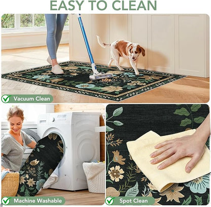 Office Chair Mat for Hardwood Floor&Tile Floor,36"x48" Heavy Duty Desk Chair Mat for Hard Floors,Under Desk Rug for Rolling Computer Chair,Anti Slip,Low Pile Carpet Floor-Square Frame Colorful Flowers