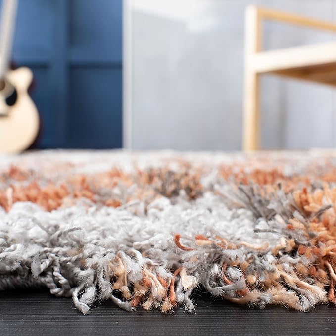 SAFAVIEH Horizon Shag Collection Runner Rug - 2' x 13', Grey & Rust, Modern Abstract Design, Non-Shedding & Easy Care, 2-inch Thick Ideal for High Traffic Areas in Living Room, Bedroom (HZN890P)