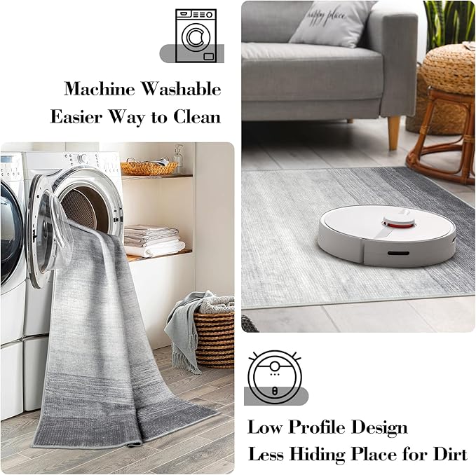 Wonnitar Modern Ombre 6x9 Grey Area Rugs for Bedroom, Washable Large Living Room Rug, Non-Slip Soft Contemporary Stain Resistant Accent Carpet for Dining Room Guest Room (Grey, 6'x9')