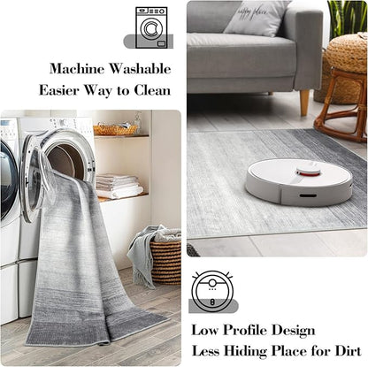 Wonnitar Modern Ombre 6x9 Grey Area Rugs for Bedroom, Washable Large Living Room Rug, Non-Slip Soft Contemporary Stain Resistant Accent Carpet for Dining Room Guest Room (Grey, 6'x9')
