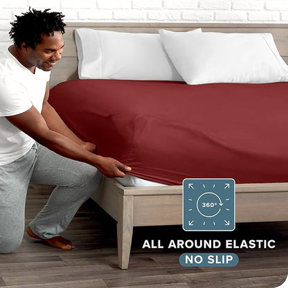 Fitted Bottom Sheet Full Size - Premium 1800 Microfiber - Ultra-Soft Hotel Luxury - Deep Pocket - Durable and Long Lasting - Fitted Sheet (Full, Rosewood)