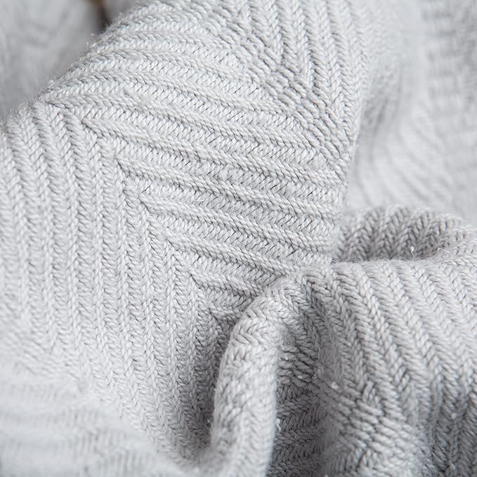 Sticky Toffee Cotton Throw Blanket 60x50 in – Light Gray Woven Lightweight Blanket for Couch or Bed, Soft Herringbone Weave, Boho Farmhouse Style
