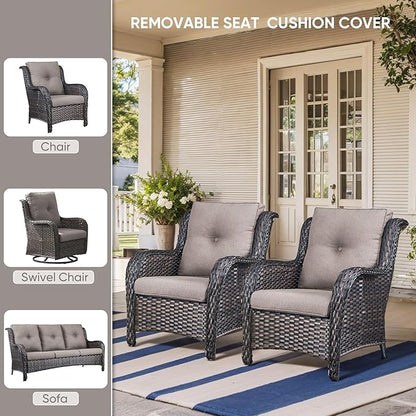 8-Piece Outdoor Patio Cushion Set - Fade & Water Resistant with Removable Olefin Cover, 22x24x4 Inch Memory Foam Cushions for Wicker Sectional Sofa – Grey/Buckle