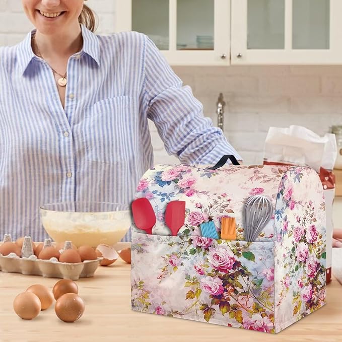Retro Rose Print Mixer Covers Kitchen Small Appliance Dust Cover Compatible with 4.5-5 Quart Mixer Universal Size Colorful