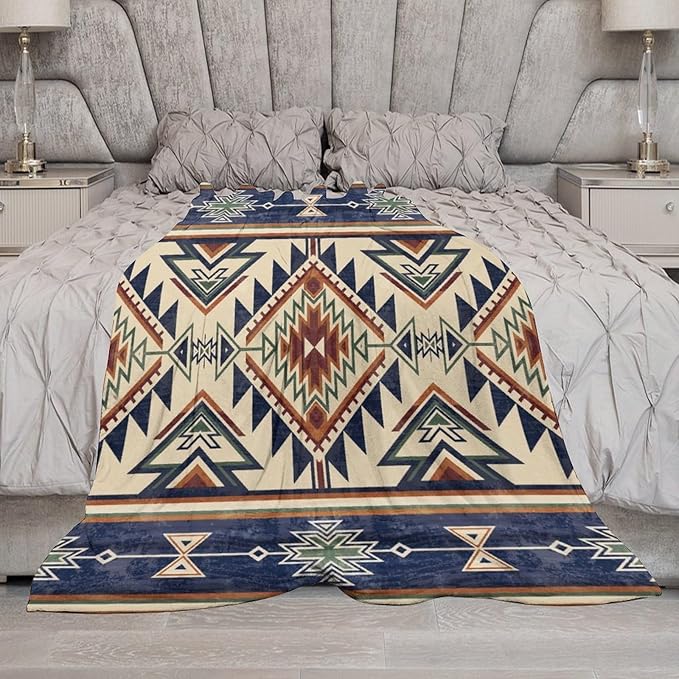 Native Throw Blanket, Southwest Tribal Aztec Pattern Vintage Abstract Ethnic Geometric Print Couch Sofa Bed Plush Throw Blanket 30"x40"
