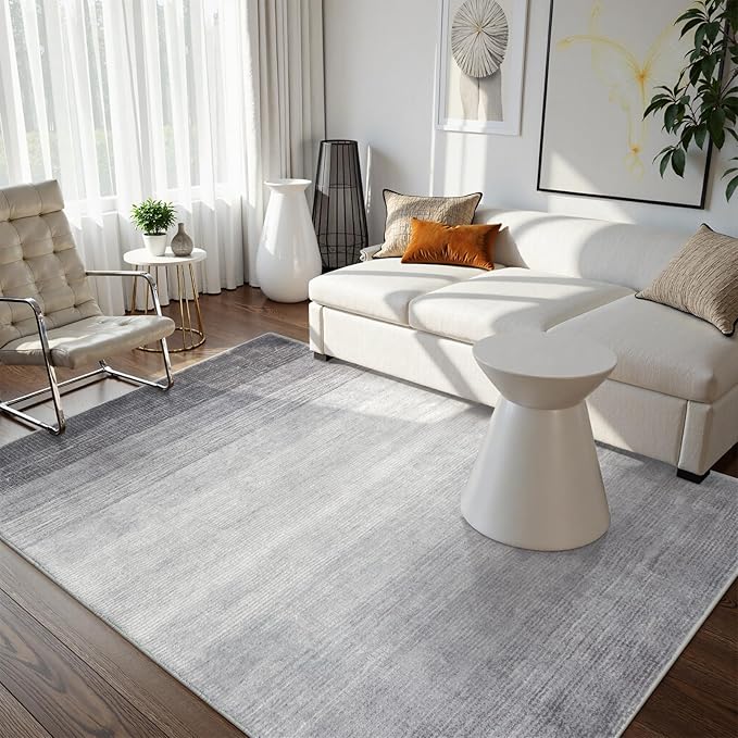 Wonnitar Washable Grey Area Rug 3x5, Modern Ombre Entry Rug Throw Rugs for Living Room, Non-Slip Contemporary Gradient Soft Rug for Bedroom Low Pile for Bathroom Kitchen Dining Mud Room (Grey, 3'x5')