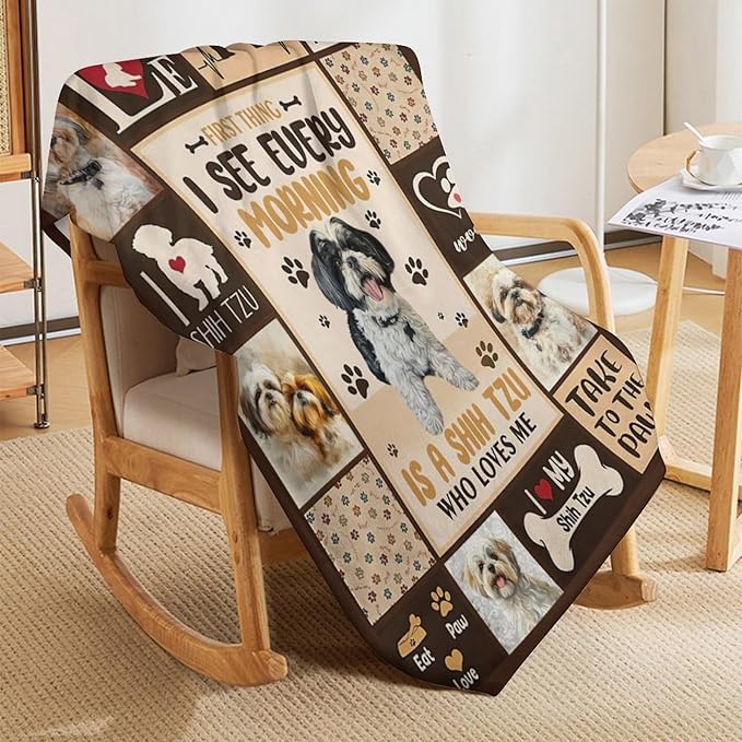 Dog Blanket Cute Shih Tzu Pet Animal Print Throw Blankets for Couch Sofa Bed Stuff Decor Lightweight Soft Cozy Fleece Plush Warm Flannel Bedding Gifts for Baby Boys Girls Kids Adults Lover 40"x50"
