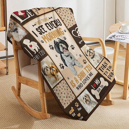 Shih Tzu Blanket Cute Dog Throw Blankets for Couch Sofa Bed Stuff Decor Lightweight Soft Cozy Fleece Plush Warm Flannel Blanket Lover Gifts for Boys Girls Men Women Adults 50"x60"