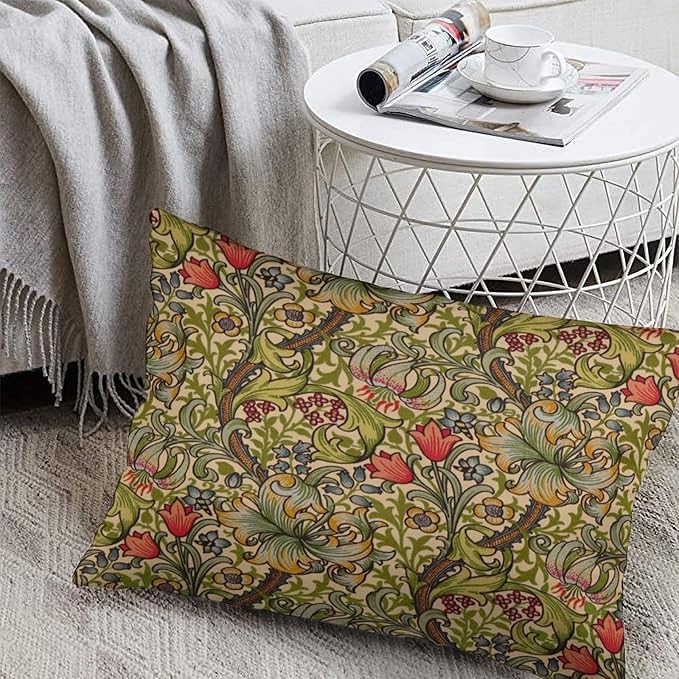 Golden Floral Flower William Morris Throw Pillow Covers 12x20 Inch Aesthetic Pillow Velvet Decorative Pillowcase Home Decor Living Room Cushion Case for Bed Sofa Couch