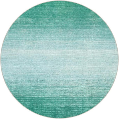 Wonnitar Modern Ombre Washable Round Rug 4ft, Non-Slip Teal Round Bathroom Throw Mat, Contemporary Soft Non-Shedding Bedside Indoor Accent Floor Carpet for Entry Foyer Guest Room (Teal, Round 4ft)