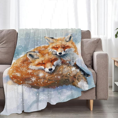 Fox Throw Blanket - Cute Animal Gift and Decor for Girls, Women, Men, Boys - Soft Warm Cozy Fleece for Couch, Sofa, Bed 60"x50"