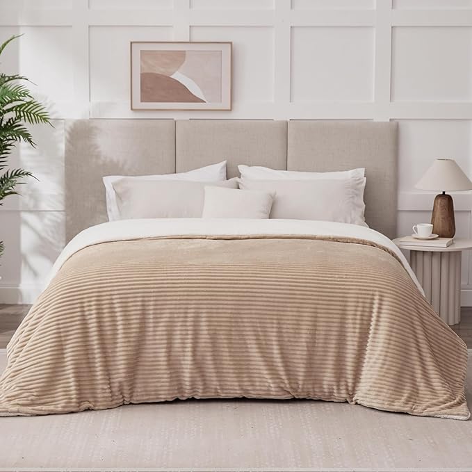 Sherpa Twin Blanket for Bed - Soft Cozy Fleece, Warm for Winter, Reversible for Sofa, Khaki, 60 x 80 Inches