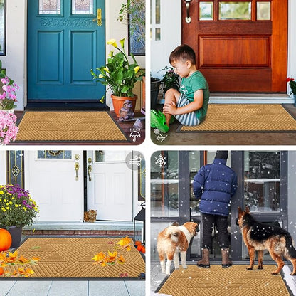 Smiry Front Door Mat Outside Entrance, Heavy Duty Sturdy Natural Rubber Doormat, Trap Dirt and Moisture, Easy Clean Low Profile Mats for Indoor Outdoor Entry, Irregular Triangle (36x24, CRM-Yellow)
