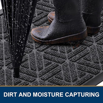 Smiry Front Door Mat Outside Entrance, Heavy Duty Sturdy Natural Rubber Doormat, Trap Dirt and Moisture, Easy Clean Low Profile Mats for Indoor Outdoor Entry, Grid Geometric (47x24, Grey)
