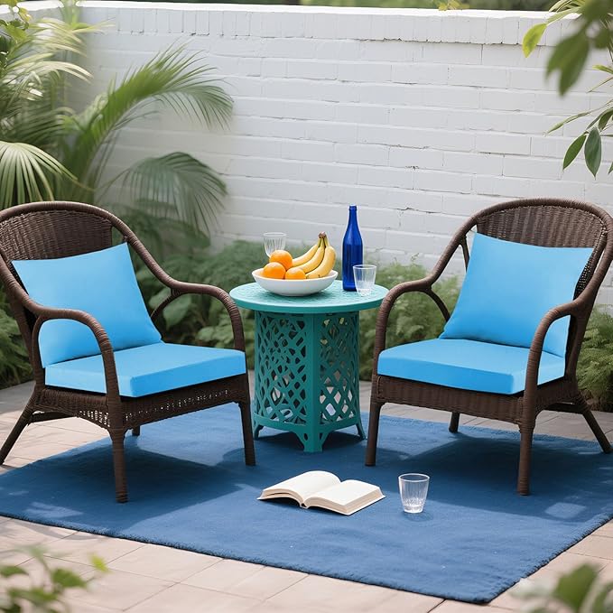 Outdoor Seat Cushion Set 24 x 24 In, Water-Resistant & Fade-Resistan, Patio Furniture Cushions with Removable Cover Deep Seat & Back Cushion with Handle and Adjustable Straps for Chair Sofa,2PC