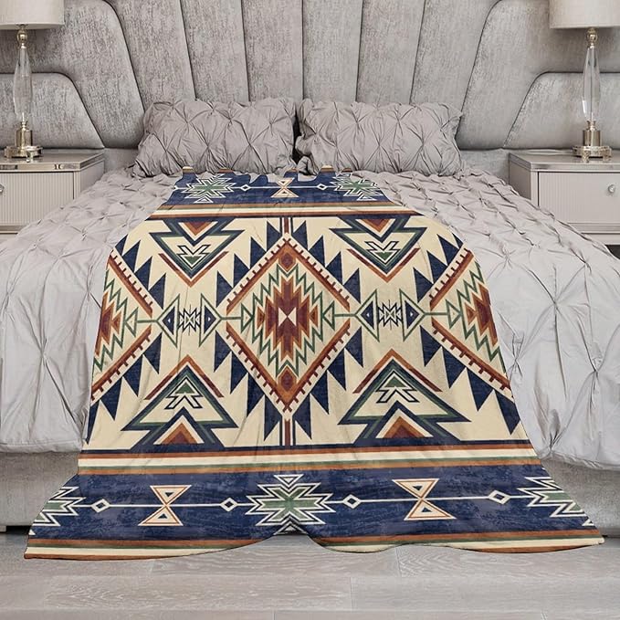 Native Throw Blanket, Southwest Tribal Aztec Pattern Vintage Abstract Ethnic Geometric Print Couch Sofa Bed Plush Throw Blanket 50"x60"