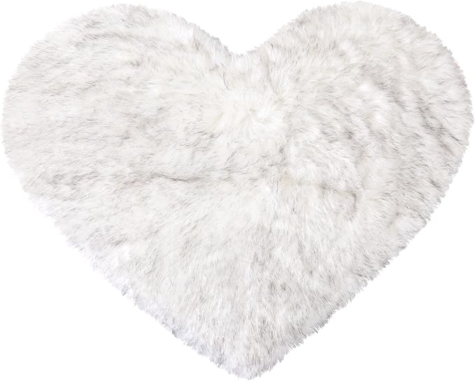 uxcell Heart Shaped Rugs for Bedroom,Small Aesthetic Carpet Girls,Cute Shaggy Floor Mirror Mat,Pastel Furry Throw Rug 2.3ftx3ft, White and Black