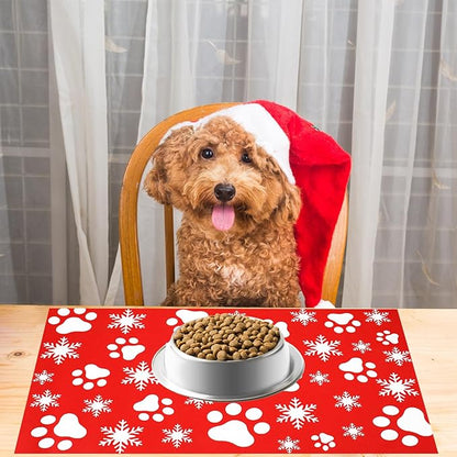 Christmas Pet Mat Red White Snowflake Dog Claw Mat Absorbent Dog Bowl Mats for Food and Water Xmas Winter Pet Supplies, 11.8 x 19.7 in