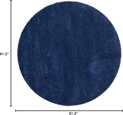 SAFAVIEH Milan Shag Collection Area Rug - 5'1" Round, Navy, Solid Design, Non-Shedding & Easy Care, 2-inch Thick Ideal for High Traffic Areas in Living Room, Bedroom (SG180-7070)