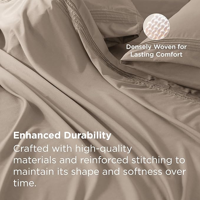 Bedsure Deep Pocket King Sheet Set - Fits Mattresses Up to 21 Inches Thick - 4 Piece GentleSoft Bed Sheets, Moisture Wicking, Soft & Cooling Bedsheet & Pillowcases, Easy & Secure Fit, Brown
