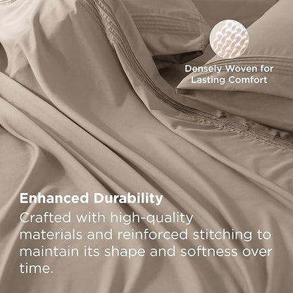 Bedsure Deep Pocket King Sheet Set - Fits Mattresses Up to 21 Inches Thick - 4 Piece GentleSoft Bed Sheets, Moisture Wicking, Soft & Cooling Bedsheet & Pillowcases, Easy & Secure Fit, Brown