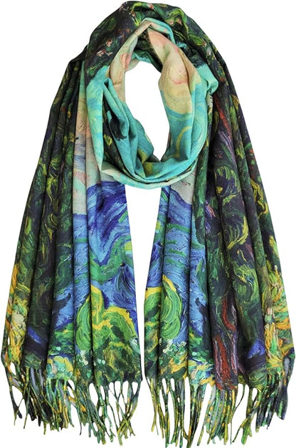 VENVSBEE Reversible Scarf Soft Large Shawl Wrap Blanket Double Sided Art Print Warm Pashmina Stoles Klimt Van Gogh Gifts