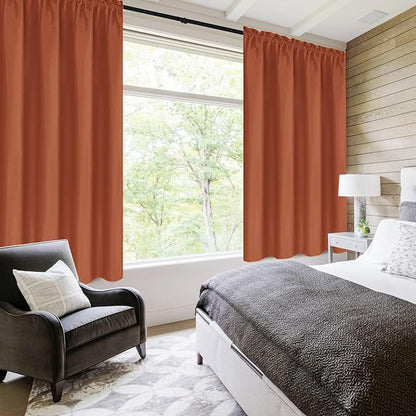 DWCN Blackout Curtains Thermal Insulated, Energy Saving & Noise Reducing Bedroom and Living Room Curtains, Burnt Ochre, W 38x L 45 Inch, Set of 2 Rod Pocket Curtain Panels