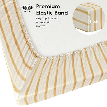 Yoofoss Baby Crib Sheets for Boys Girls, Fitted Crib Sheet 2 Pack for Standard Crib and Toddler Mattress, Super Soft Microfiber Baby Sheet 28x52x8in(Brown+Stripe)