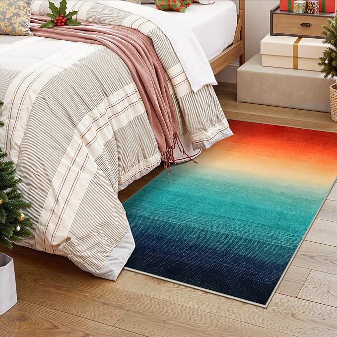 Wonnitar Colorful Small Christmas Rug, Washable 2x3 Rainbow Bathroom Rugs, Modern Ombre Kitchen Sink Accent Mat, Non-Slip Gradient Indoor Floor Carpet for Bath Entryway Front Door (Colorful, 2'x3')