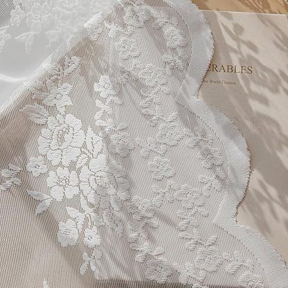 Anmao Vintage Lace Kitchen Curtains 18 Inches Long 2 Panels, Romantic Semi Sheer Floral Over Sink Lacy Cafe Curtain, Elegant Window Short Small Drapes, 55W x 18L, White Rose