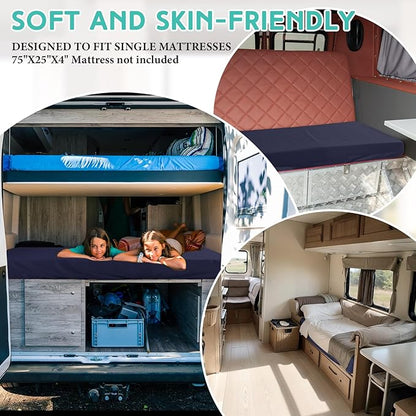Breling Fitted Sheet (Sheet Only) Compatible with Milliard Trifold Mattress Folding Mattress Fitted Microfiber Bedsheet for Camp Bunk Rvs Bed(Navy Blue,Single,4'')