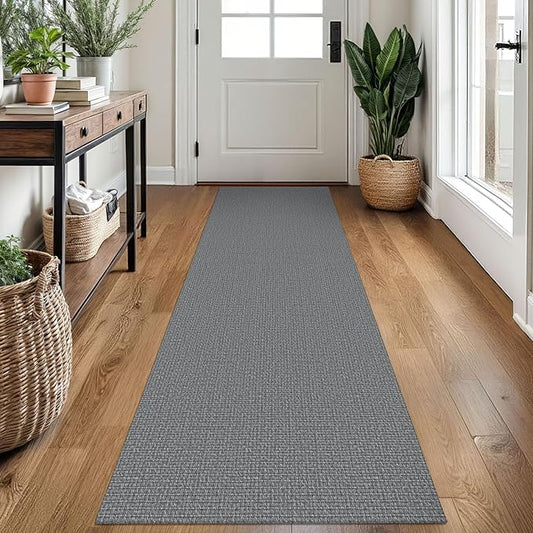 EARTHALL Washable Runner Rug 2x7 Ft Non Slip Runners for Hallways Cotton Rubber Backed Kitchen Runner Braided Indoor Floor Carpet Runners for Entryway, Hallway, Kitchen, Bedroom, Charcoal Gray