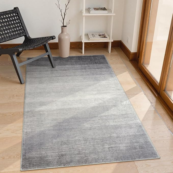 Wonnitar Washable Grey Area Rug 3x5, Modern Ombre Entry Rug Throw Rugs for Living Room, Non-Slip Contemporary Gradient Soft Rug for Bedroom Low Pile for Bathroom Kitchen Dining Mud Room (Grey, 3'x5')